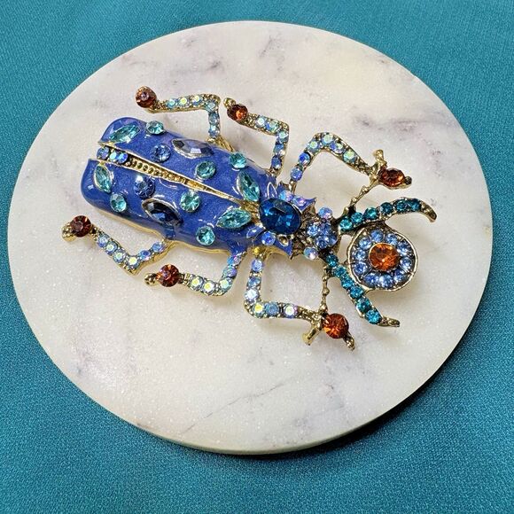 Enamel Crystal Scarab Beetle Brooch – Heart of Renewal Edition Brooch Pin - Picture 1 of 5